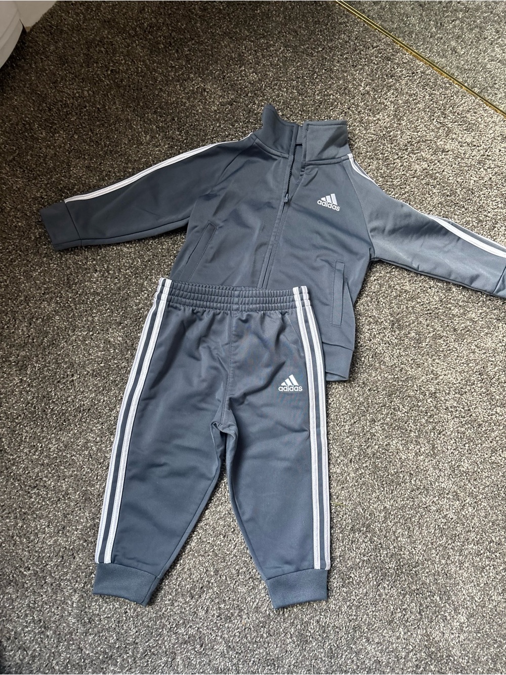 adidas Kids Charcoal Gray 2-Piece Track Set with White Stripes